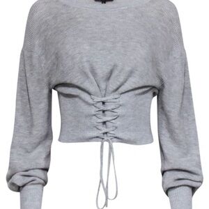 BCBG Max Azria - Light Heather Grey Lace-Up Sweater Sz S